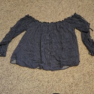 American Eagle Outfitters Blue Ruched Off-the-Shoulder Blouse